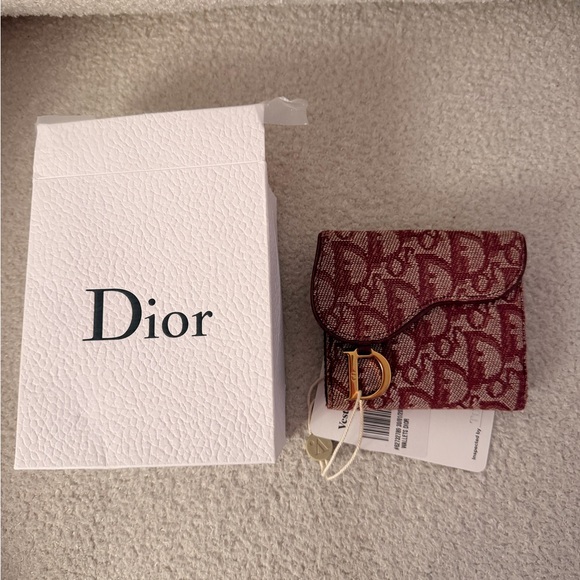 Dior Burgundy Monogram Wallet with Gold Charm